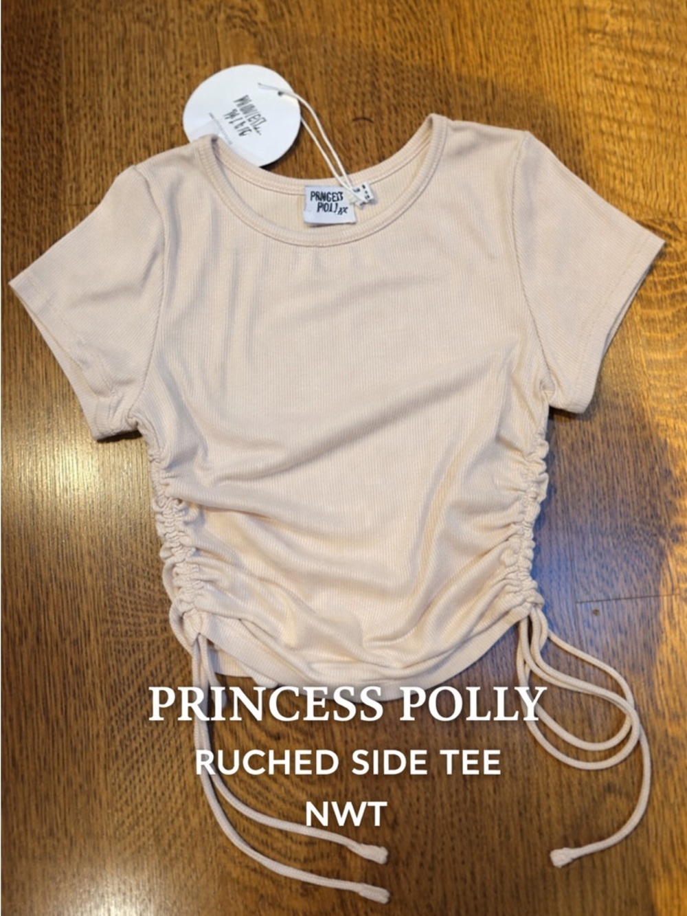 Princess Polly Cream Ruched Side Top NWT Short Sleeve Fitted Tee US 4
